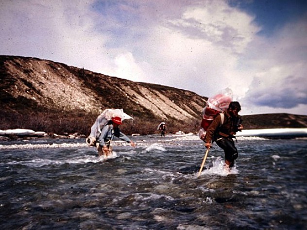 Photo courtesy of John Graham Packing into Base Camp, Don Jensen and John Graham ford Clearwater Creek.