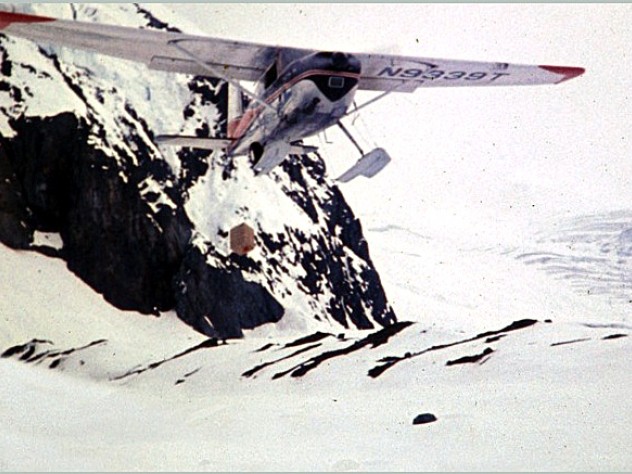 Photo courtesy of John Graham Additional supplies were airdropped by a bush plane into Base Camp—altitude 5,350 feet—at the foot of the Wickersham Wall.