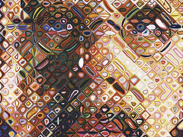 Photograph courtesy of Pace Prints/Bruce Museum Chuck Close’s <i>Self-Portrait Woodcut</i> (2009), Bruce Museum