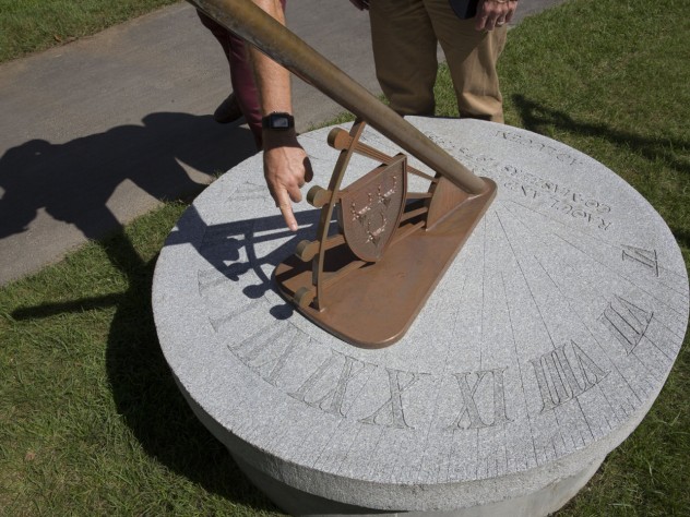 Photo of a sun dial in the Dunster courtyard