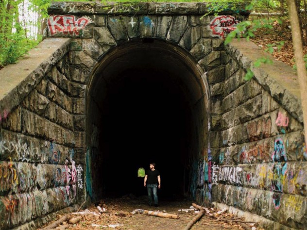 The “Clinton Train Tunnel,” built in 1903 near the Wachusett Reservoir, goes “from nowhere to nowhere.”