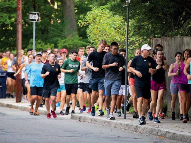 President Larry Bacow out for a run with students, August 28, 2018