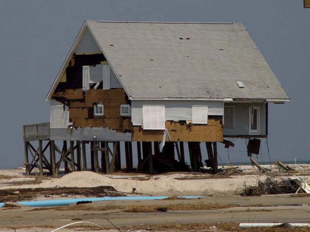 Photograph of Dauphin Island, Alabama, after Hurricane Katrina, 2005, illustrating risks of coastal development as climate change progresses
