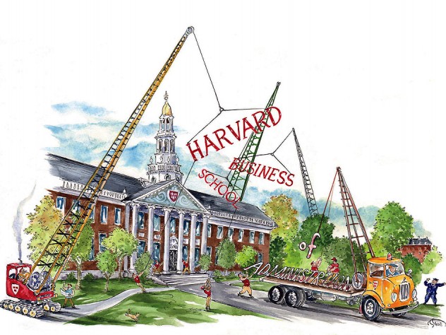 Illustration showing how Harvard Business School settled on its new name in 1961