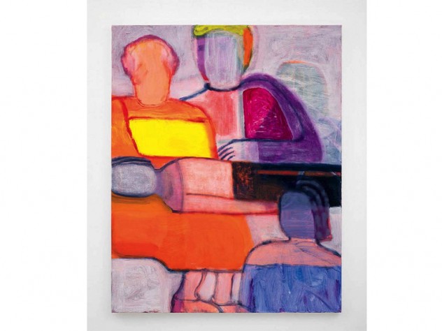 bold colorful figures, with one lying on a mother's lap