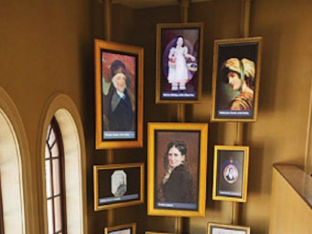Portraits and exhibits inside the visitor's center illustrate Jewish Colonial history