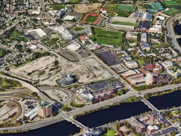 Aerial photograph of Allston, site of Harvard’s commercial enterprise campus