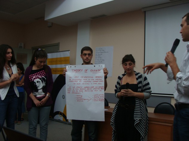 Photograph courtesy of the International Spark Program Instructor Josh Daneshforooz provides individualized feedback to a team on their final project idea.
