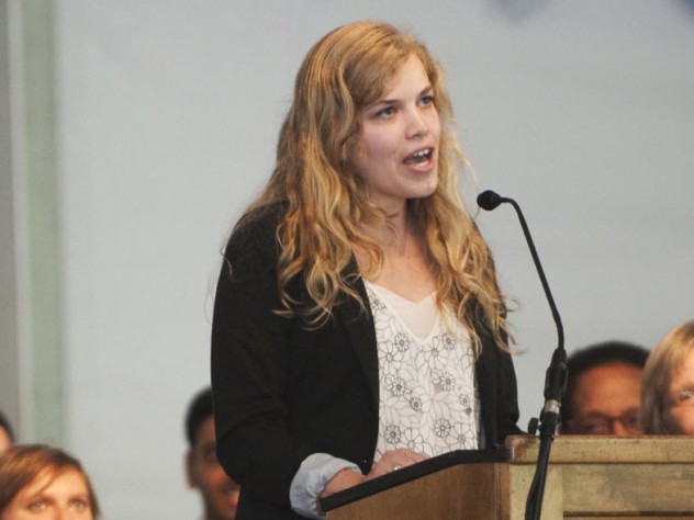 Photograph by Michelle Jay for Harvard University Eva Guidarini ’15 delivers the Student Salutation.