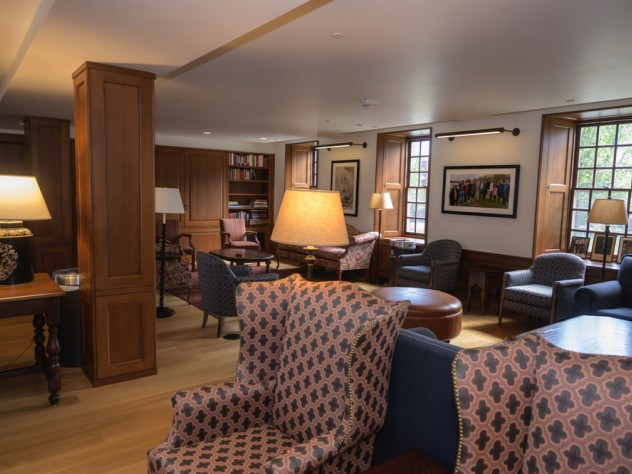 The inside of the Lowell House senior common room.