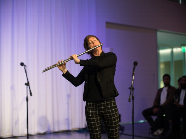 Music professor Claire Chase plays the flute.