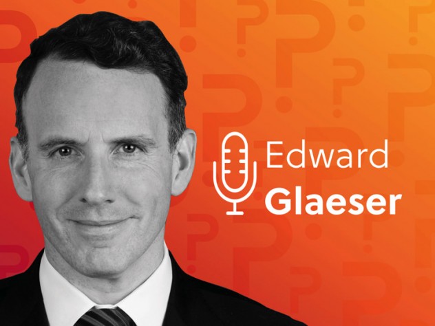 A black and white portrait of Edward Glaeser