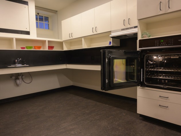 The Lowell House kitchen with an accessible oven on right.