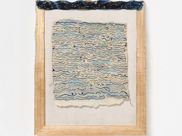 A framed drawing titled Accompanied: Two Views of the Sea, 2017-2020, by Marilyn Pappas and Jill Slosburg-Ackerman.