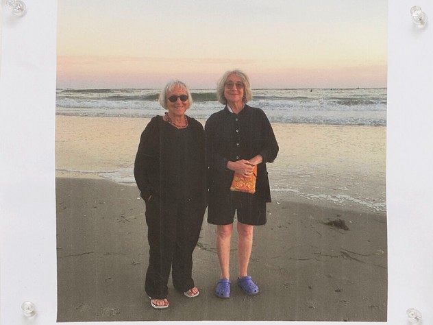 Marilyn Pappas and Jill Slosburg-Ackerman on the beach as older women.