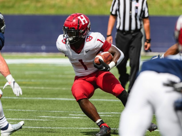 Harvard sophomore Aidan Borguet, who had scored four touchdowns against Yale in 2019, christened the 2021 season with a 56-yard jaunt to the end zone.