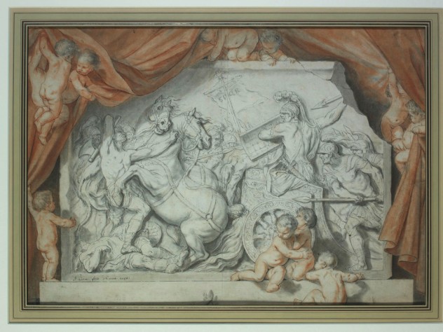 Roman statue of Diomedes with babies crawling on it