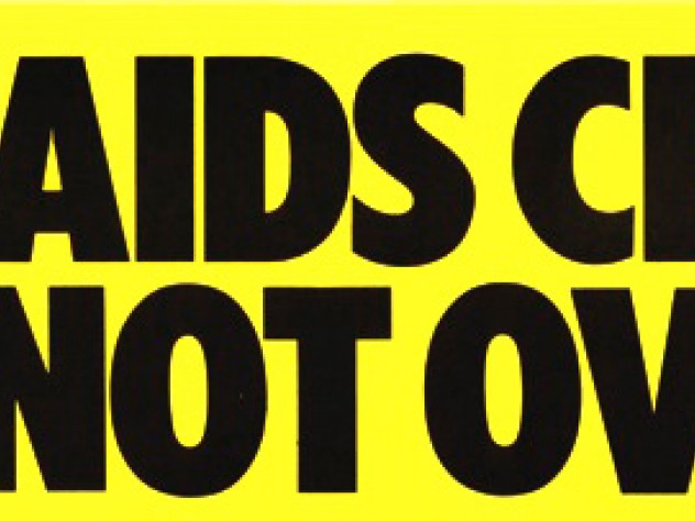 On loan from the collection of Avram Finkelstein. Photograph by Edward Lloyd. ©President and Fellows of Harvard College. Little Elvis, <i>The Aids Crisis is Not Over</i> sticker, 1988
