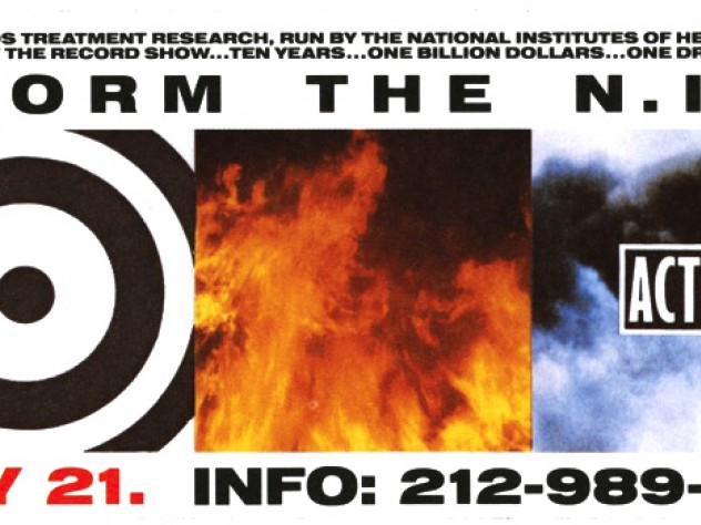 On loan from the collection of Avram Finkelstein. Photograph by Jessica Ficken. ©President and Fellows of Harvard College. ACT UP, <i>Storm the NIH</i> sticker, May 21, 1990