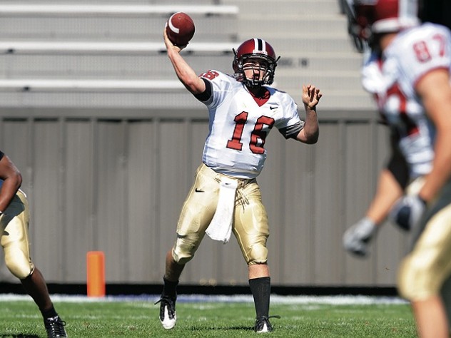Photograph courtesy of Harvard Athletic Communications Junior quarterback Collier Winters, who made his first varsity start in the Holy Cross opener, passed for two touchdowns and ran for a third in a 24-21 victory over Brown. For his play in the Brown game, Winters was named Ivy League offensive player of the week.