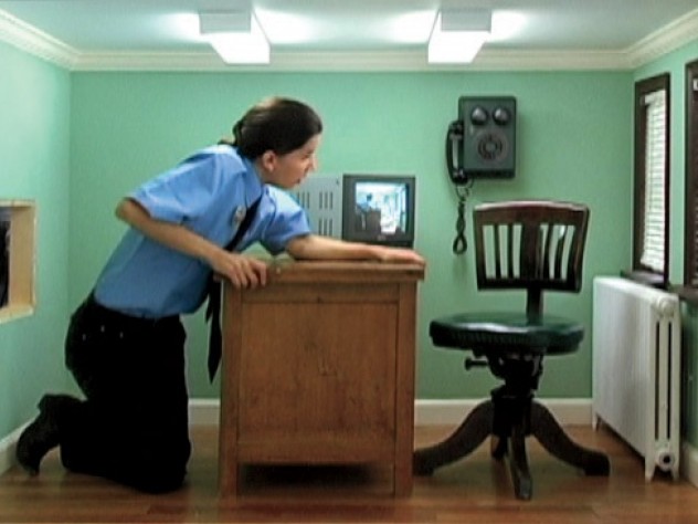 A scene from Meredith James’s video <i>Day Shift </i>, starring James herself
