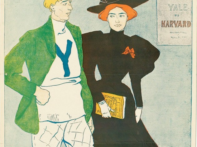 One of the earliest American football posters, done for <i>Harper’s</i> in 1894 by Edward Penfield. This example, in B+ condition, sold at a Swann Galleries auction August 3 in New York City for $1,320, including buyer’s premium. In 1894 Yale beat Harvard 12-4.