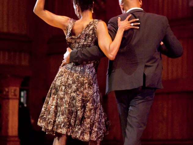 New York City dancers Karen Amatrading and Christopher Lockhart strut their stuff during a lecture by Wynton Marsalis at Sanders Theatre.