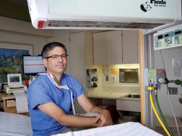 Jeffrey Ecker in a birthing room at Massachusetts General Hospital 