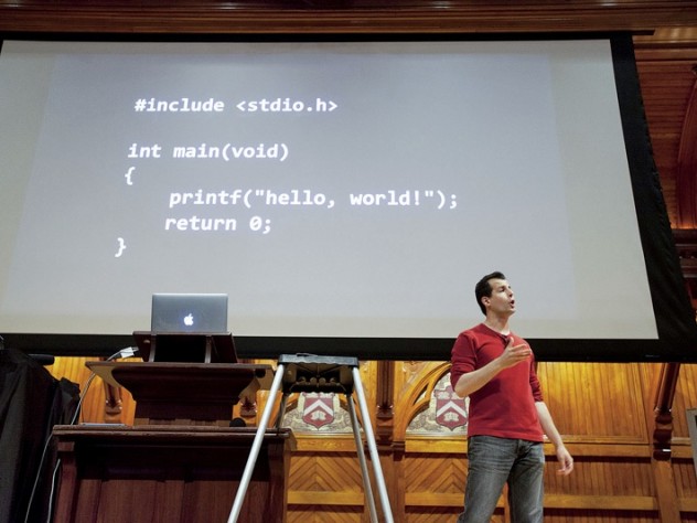 David J. Malan in Sanders Theatre, teaching the wildly popular Computer Science 50 