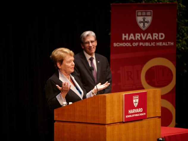 Photograph by Kent Dayton/Harvard School of Public Health Gro Harlem Brundtland, M.P.H. ’65, who received a Centennial Medal on Thursday