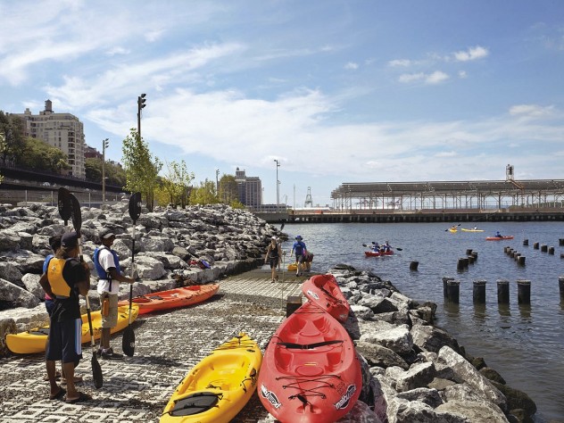 Photograph by Elizabeth Felicella On Pier 1: the view south to Pier 2, with boat ramp and sports courts