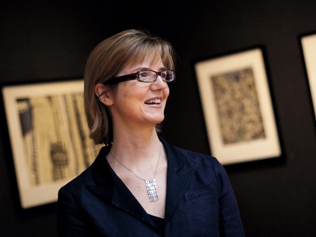 Jennifer Roberts in the fourth-floor gallery space of the Sackler Museum 