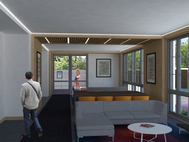 A rendering of a common space in the new building