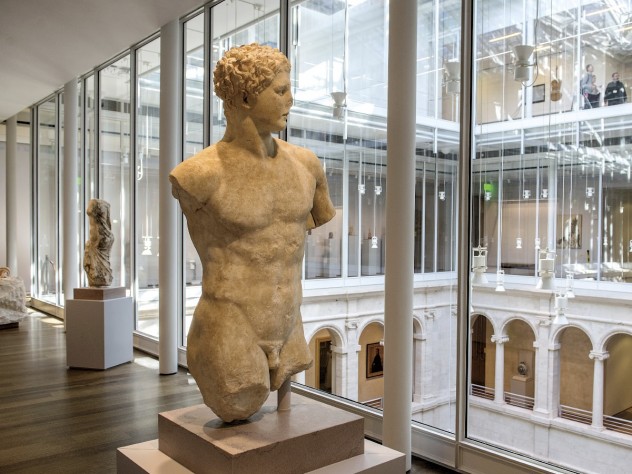 Photograph by Jim Harrison Light from the Calderwood Courtyard is ideal for the display of ancient sculpture, like this Roman work.
