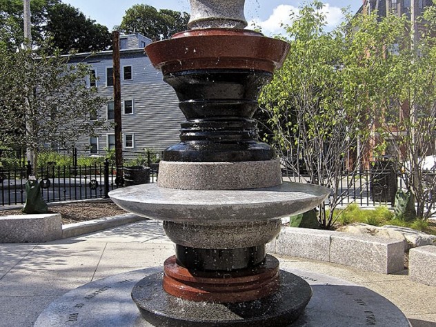 Photograph courtesy of Ross Miller A silhouette can be seen in the negative space around the fountain at a Roxbury park.