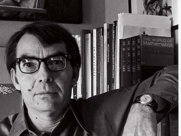 Davenport at home in 1975, with two of his own works behind him. An image of Ezra Pound by Richard Avedon partners Davenport’s portrait.