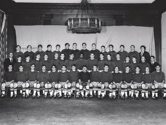 Happy campers: For their team photo, a day or two after The Game, the Crimson wore practice jerseys, giving them rather a raffish look.