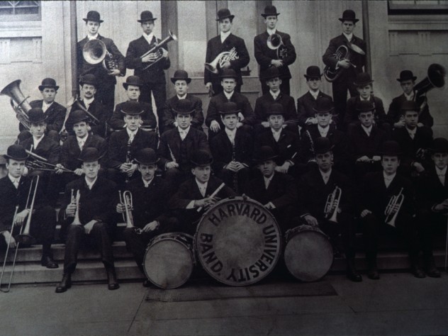 An early group photo of Band members wearing bowler hats