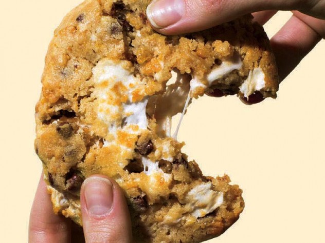 Photograph of cornflake chocolate chip marshmallow cookie from Science and Cooking book recipes Photograph of cornflake chocolate chip marshmallow cookie from the book “Science and Cooking”
