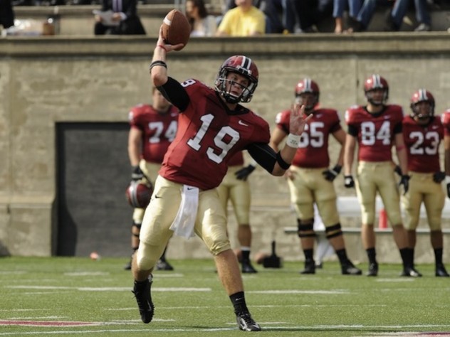 Colton Chapple Harvard's Colton Chapple throws a football to an out-of-frame receiver.