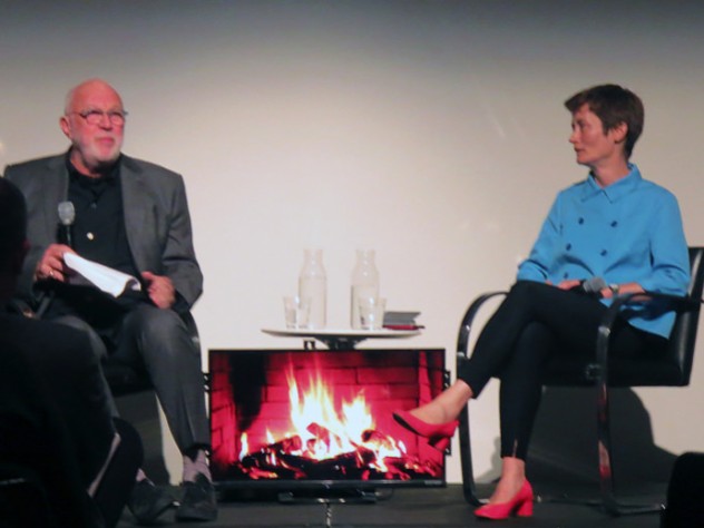 A file photograph of M.Des. program director and Noyes professor in architectural theory K. Michael Hays sitting with Design School dean Sarah Whiting