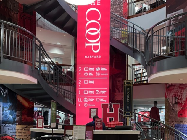 The staircase inside of Harvard COOP