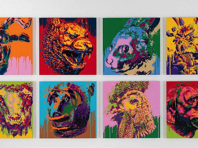 Series of Zodiac animal heads created out of Lego bricks by artist Ai Weiwei