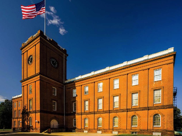 The red brick former arsenal built in 1850 that now houses the Springfield armory museum