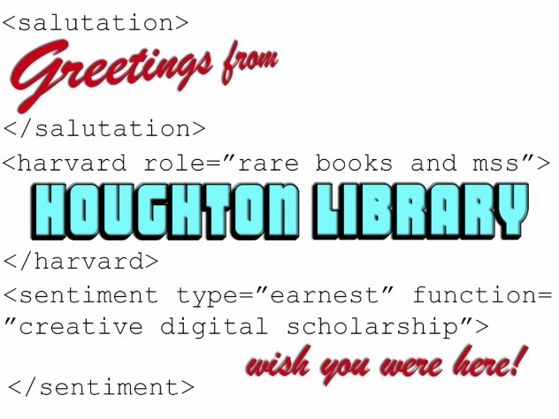 A Houghton Library postcard designed to attract undergraduates in computer science to its resources