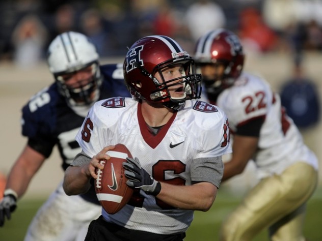 Aerial attack: Quarterback Collier Winters threw two late scoring passes to pull out a 14-10 victory at Yale Bowl.