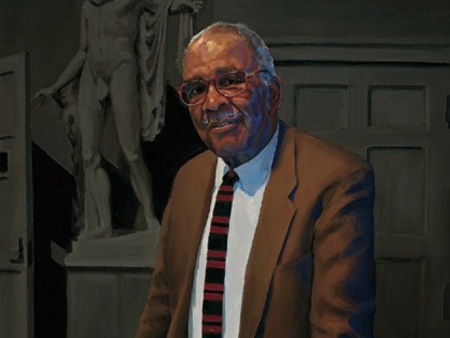 Painting by Steve Coit Chester M. Pierce, professor of education and psychiatry emeritus, lecturing in the Ether Dome at Massachusetts General Hospital. Apollo stands behind him.