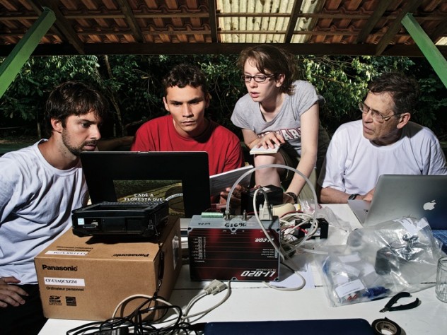 Photographs by Jake Bryant/ Envirofoto.com. Bryant specializes in photographing climate science field research at sites around the globe. Bernardo Flores, Rafael Tapajós, and Hannah Horowitz ’11 learn how to analyze data gathered from a weather balloon under the supervision of Professor Steven Wofsy