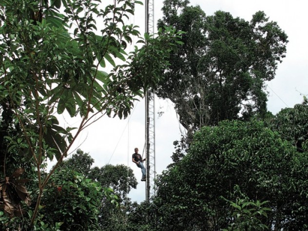 Robert Newell ’12 climbs the 42-meter tower at ZF-2
