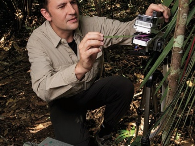 Professor Paul Moorcroft measures photosynthesis in an understory palm.